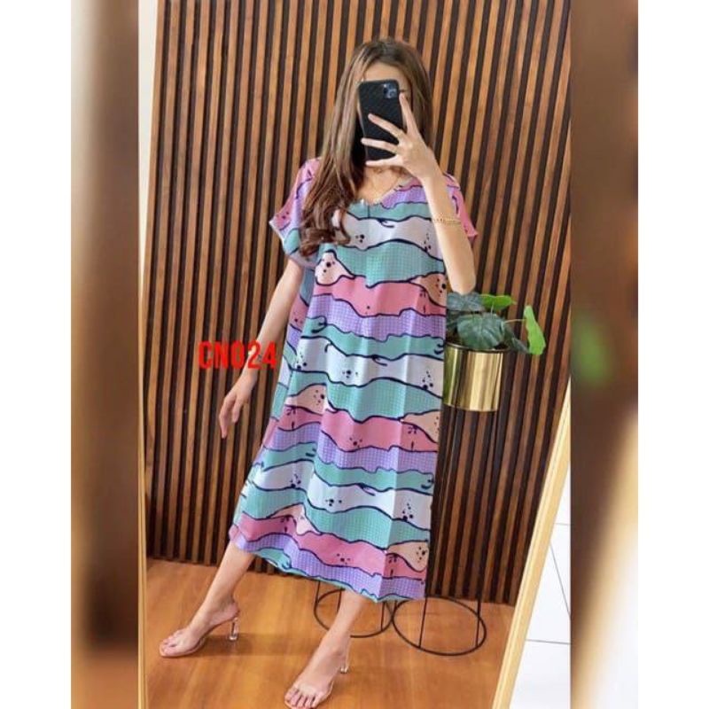 Daster RAYON  BUSUI  HABEL  SEMATA KAKI/SELUTUT  lengan pendek/Asli termurah-SELUTUT RANDOM