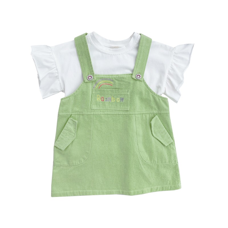 KF Cat Dress Overall Anak Perempuan Motif Rainbow Kaos Pendek Import Korea Style 1-4 Tahun Anak Cewek Set-8