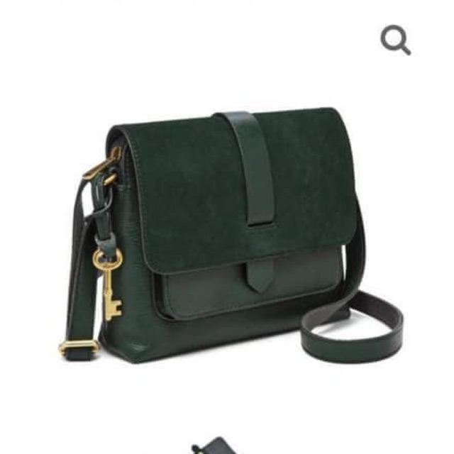 Tas fossil original full leather warna hijau model sling bag