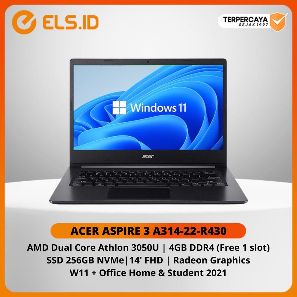 Jual Laptop Acer Aspire 3 A314-22-R430 AMD Dual Core Athlon 3050U 4GB ...