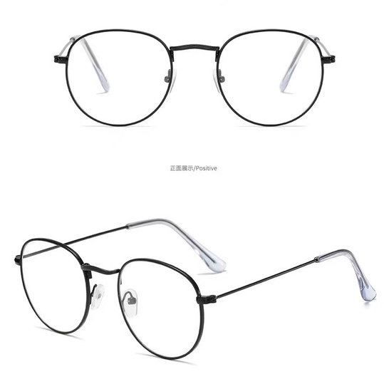 Rowling Impor murah Frame Kacamata Wanita dan Pria Gaya Retro Round Eyeglasses Metal Frame Kacamata Fashion-16-9 Hitam