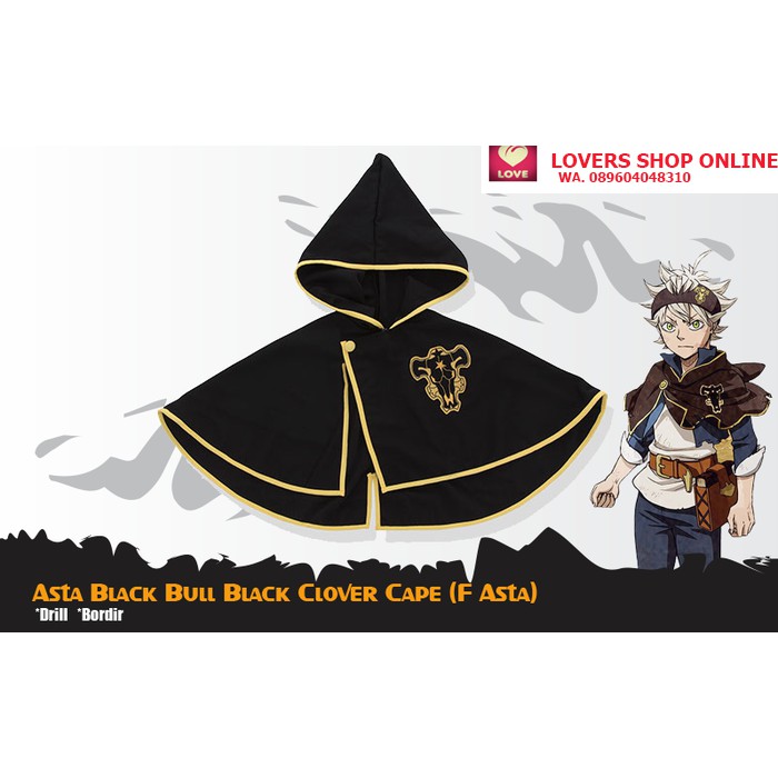 Jubah Cloak Anime Black Clover Black Bull Squad Asta Cape Hitam F ASTA
