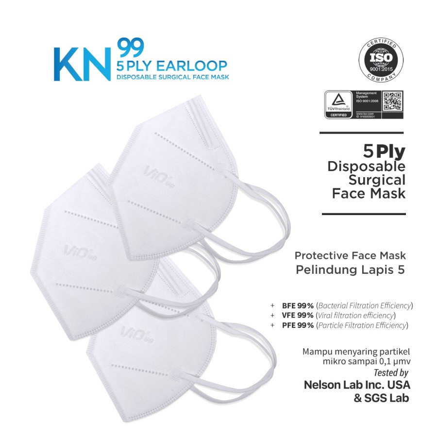 VIO MASKER KN99 5PLY EARLOOP WHITE ISI 3PCS