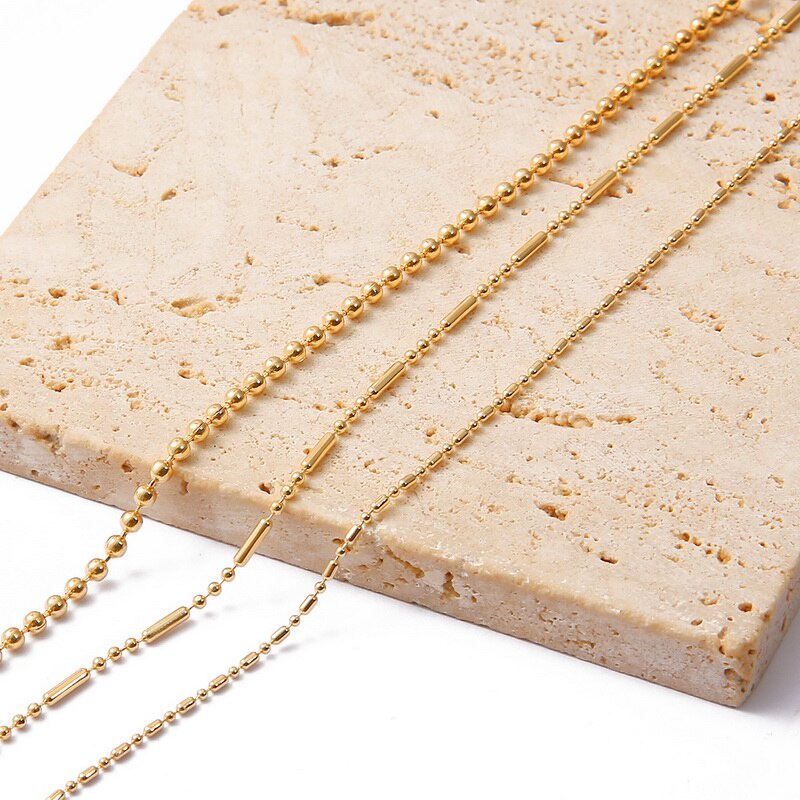 1Meter 18K Gold Plated Round Bead Chains Bulk For DIY Jewelry Findings Making Materials Handmade Supplies