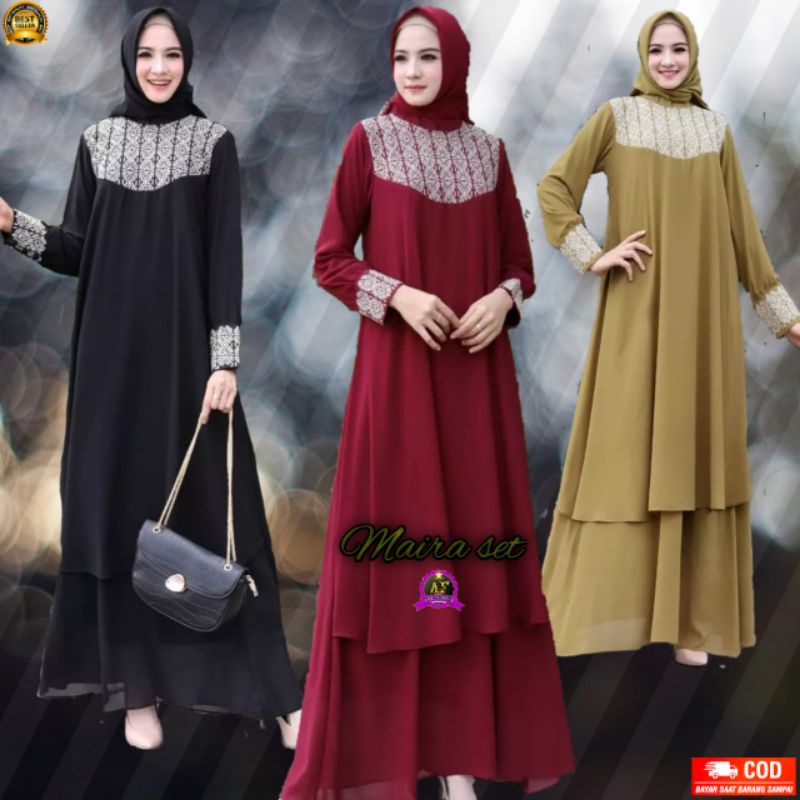 M L XL XXL Baju Gamis ukuran Jumbo Terbaru 2021 BIG SIZE LD 120 Kaffa Syari Matt Ceruty Babydoll Set