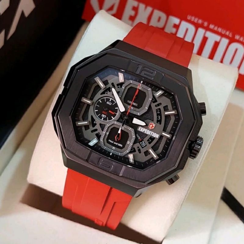 Jam Tangan Expedition E 6813 Pria / E6813 M Red Black Original
