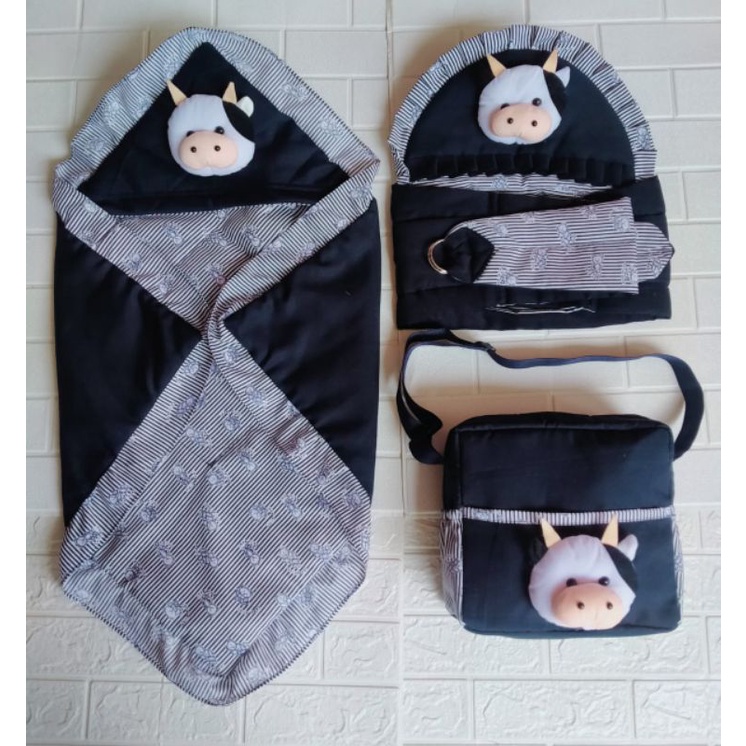TERMURAH !!! SATU SET PERLENGKAPAN BAYI (PAKET HEMAT 5 in 1) BONUS 1 SET SARUNG TANGAN KAKI BAYI-Set 3 navy