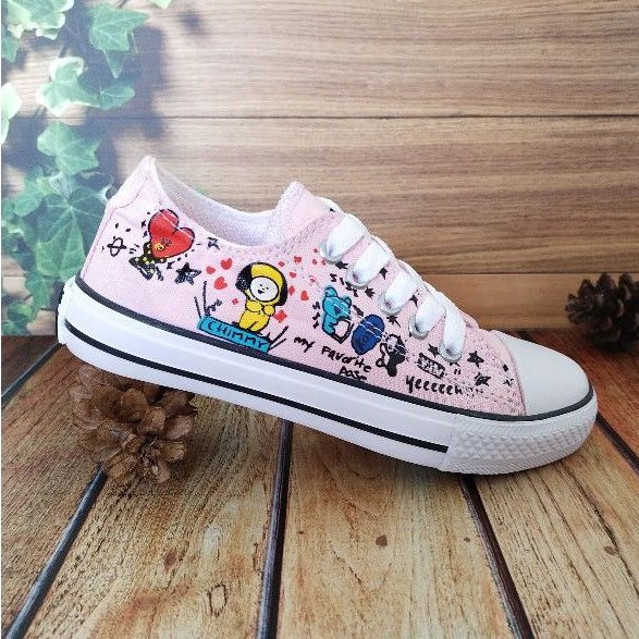 sepatu Converse anak BTS bt21 warna PING usia 1234 s/d 10 tahun