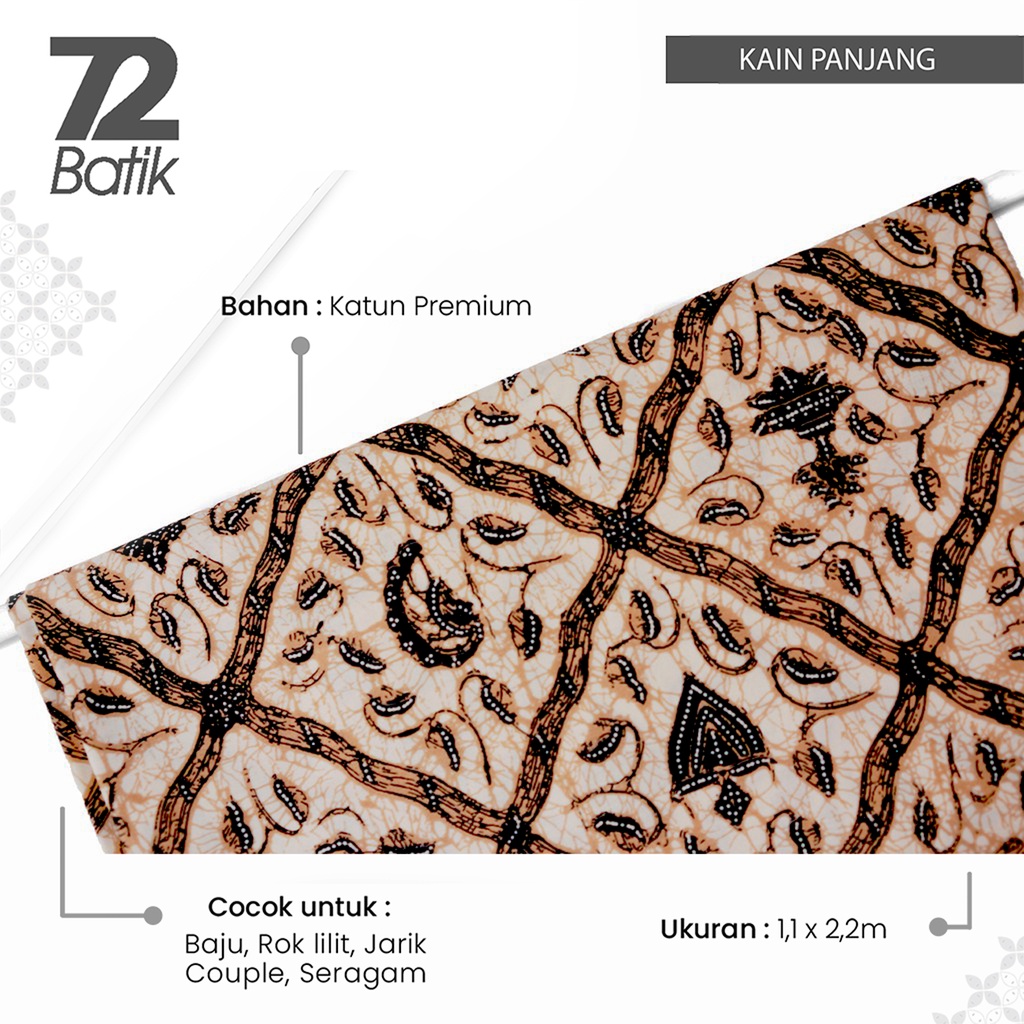 KAIN BATIK PREMIUM Bahan Katun Motif Sido Luhur Mukti Warna Coklat Cream Krem 725323 CAP 72 - Jarik Jarit Samping Kebat Panjang Batik Katun Modern Premium Bahan Seragam Batik Pernikahan Kantor Keluarga Murah Kamen Jadi Batik Bali Lembaran