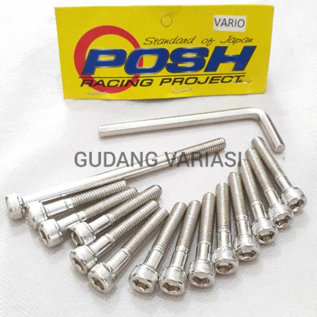 Baut Blok CVT Vario Posh isi 13 pcs Crome Chrome Plus kunci L