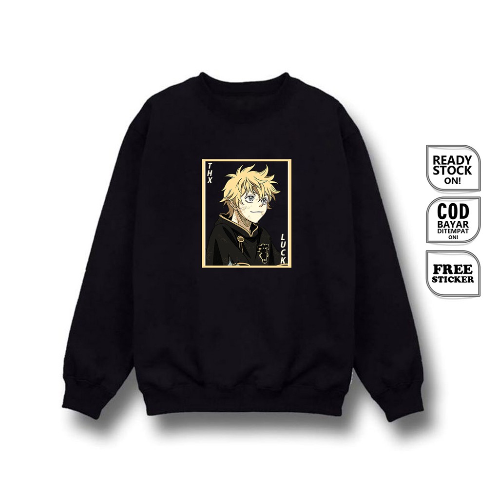 SWEATER CREWNECK BLACK CLOVER LUCK VOLTIA RAKKU BORUTIA YAMI BLACK BULL MAGNA SWING ASTA NOELLE SIGN