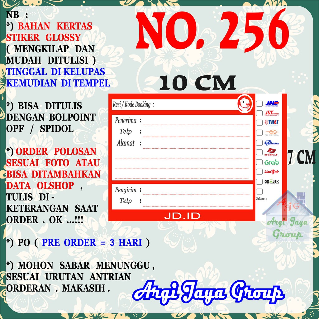 

Stiker Pengiriman - Sticker Alamat Olshop Murah Nomer 256 - 10x7 cm - Glossy