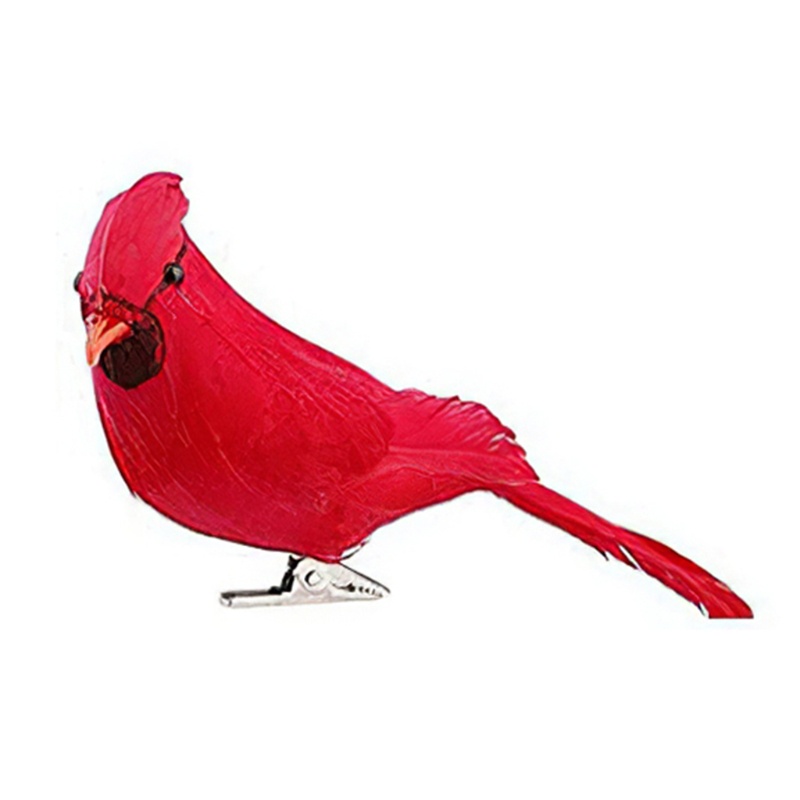 4pcs Klip On Desain Burung Warna Merah Untuk Dekorasi Pohon Natal