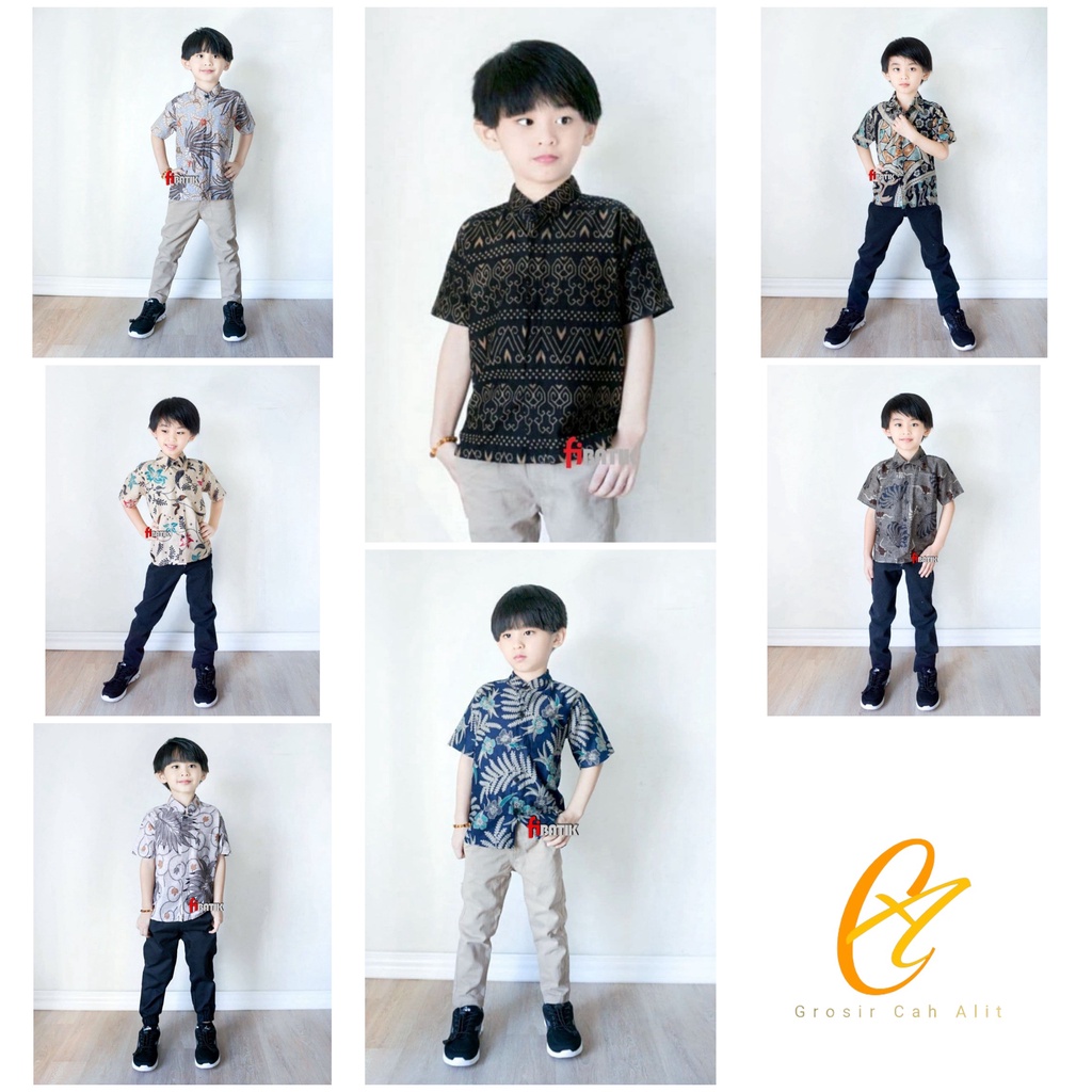 Atasan Baju Hem Kemeja Batik Anak Laki Laki Cowok Lengan Pendek Usia 1-12 Tahun