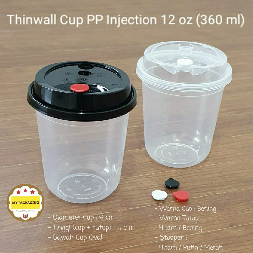 Gelas Boba / Cup PP Injection OVAL 380ml 12oz (25set - Cup+tutup+stopper) PREMIUM