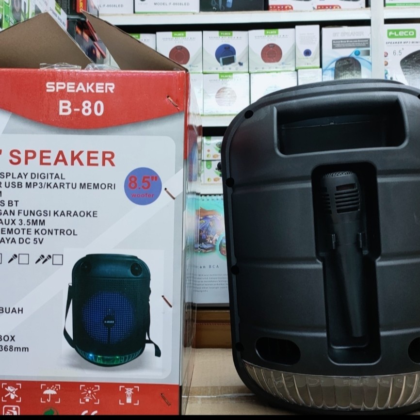 COD SPEAKER BLUETOOTH FLECO B-80 LED UK 8,5&quot; INCH X-BASS PLUS MIC KARAOKE + REMOTE // SPEAKER FLECO X-BASS // SPEAKER SALON AKTIF // SPEAKER KARAOKE