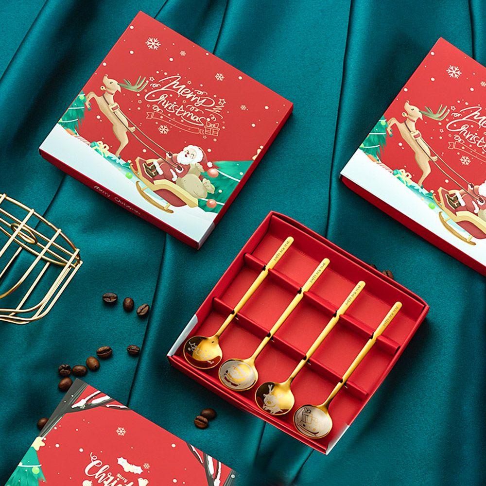 Solighter 4Pcs / Set Sendok Kopi / Dessert Tema Natal