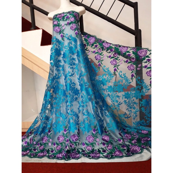 Kain Tile/Tulle Bordir Glitter (Harga 1/2 Meter)