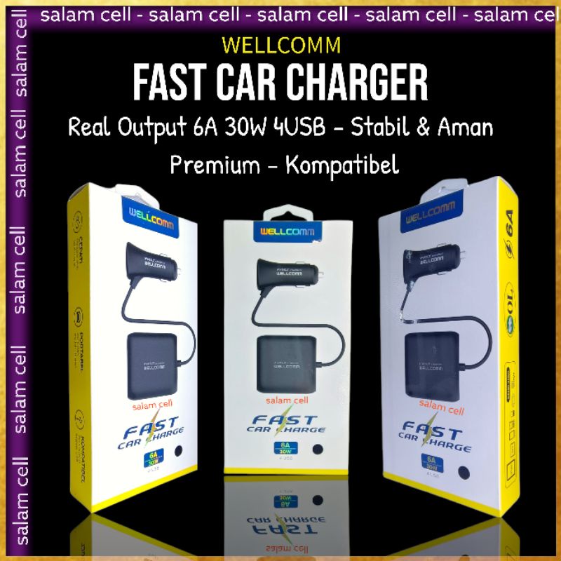 Charger mobil WELLCOMM FAST CHARGER 6A 30W 4Usb Premium Original Bergaransi