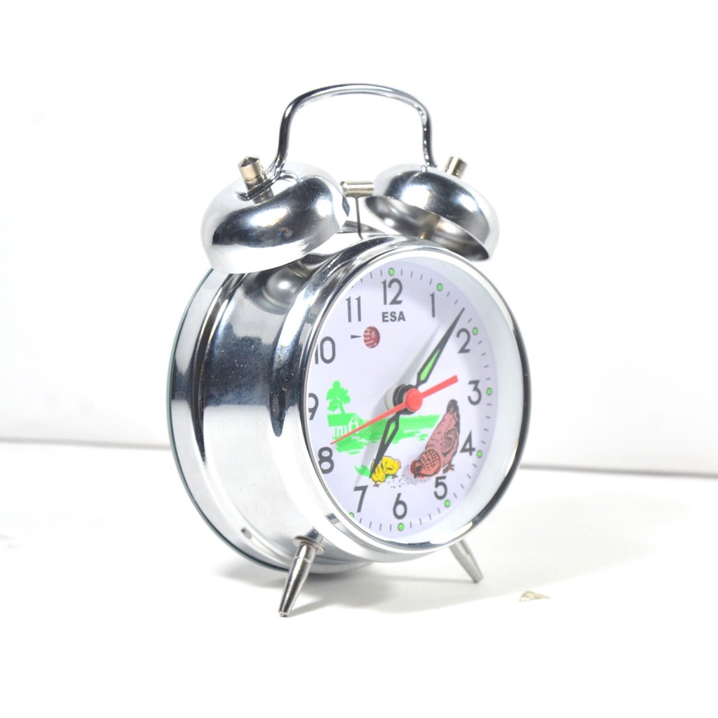 Jam Beker Kring Jam Weker Kring Metal Mechanical Mini Alarm Clock Warna Silver