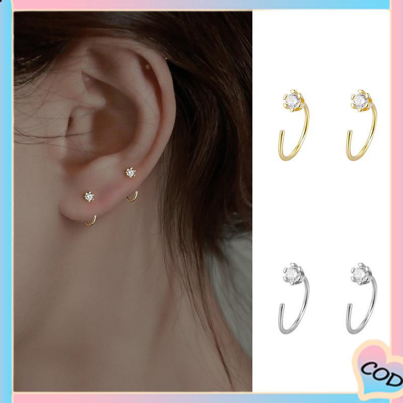 COD❤️ Anting Zirkon Temperamen Fashion Wanita Tidur Gratis Melepas Anting-Anting Trendi Yang Indah-A.one