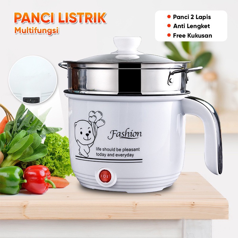 Panci Listrik Kukus Multifungsi 1.8 Liter | Panci Listrik Serbaguna Multifungsi 1.8L- Electric Cooker Pot Electric dry-fire | multifunction pot 18cm fashion bear | Panci Listrik AntiLengket | FMS