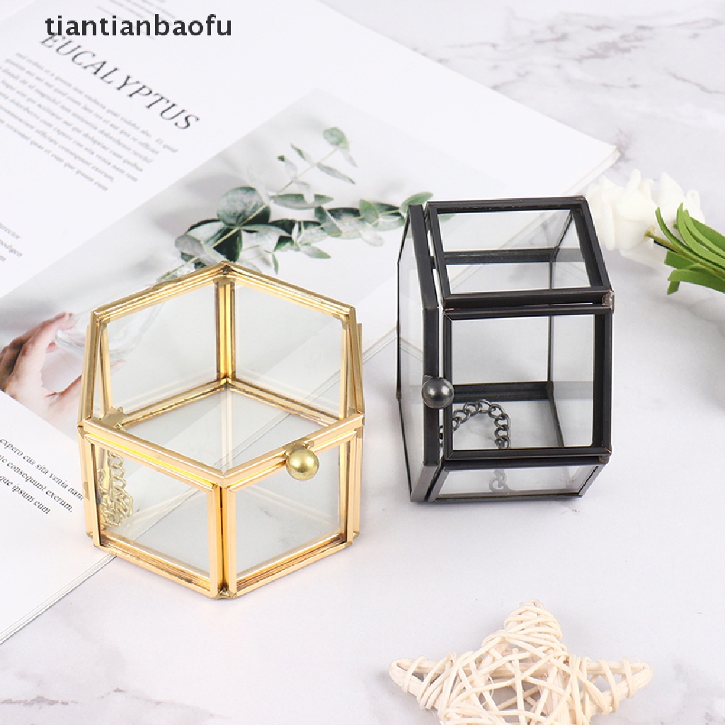 [tiantianbaofu] Geometrical Glass Jewelry Box Jewelry Organize Holder Ring Box Jewelry Storage Boutique