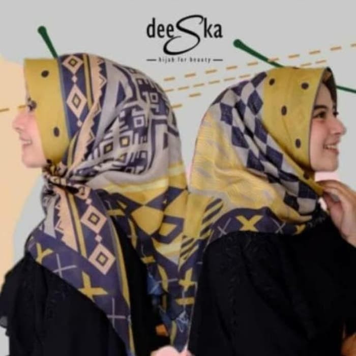 Jual HIjab Segi Empat Deenay kw Motif Ursa Kuning voal Scarf Murah