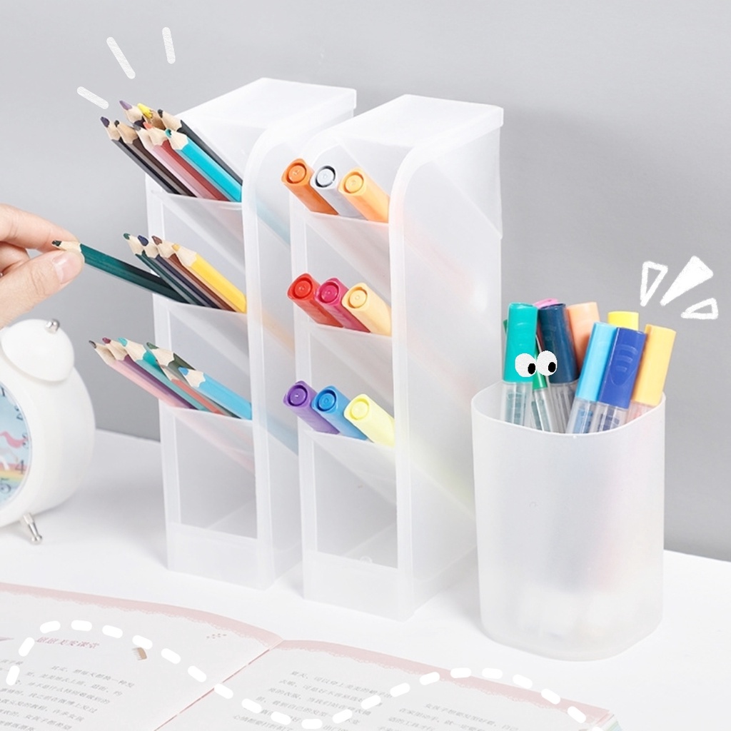 

[HARU] 4 Slots Desktop Pen Holder Pencil Storage Box Organizer Kotak Pensil Tabung Pena Bulat