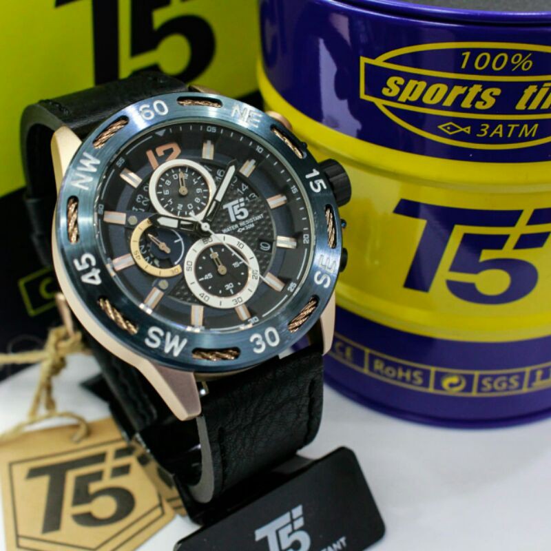 JAM TANGAN PRIA T5 H3807 CHRONO ORIGINAL TAHAN AIR 3 ATM FREE BOX PAPPER BAG || FREE GELANG