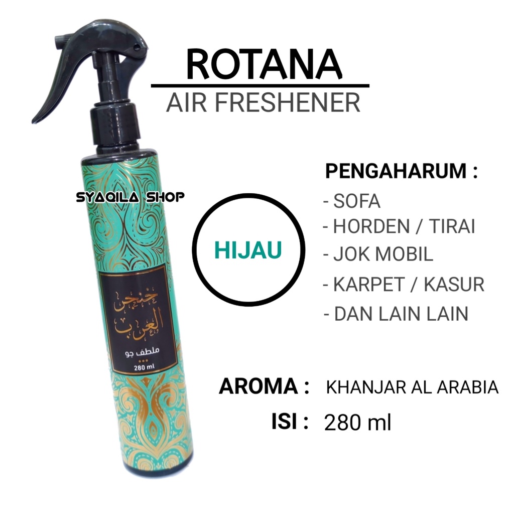 Air Freshener Rotana Pengharum Ruangan Spray 280ml Pewangi Mobil Karpet Sajadah Sprei Sofa Wangi Bukhur