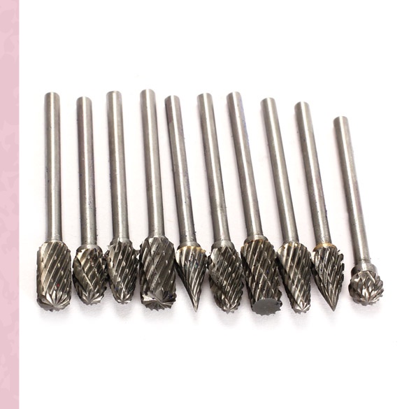 10 pcs Tungsten Steel Solid Carbide Burrs Rotary Files Diamond Burrs Set