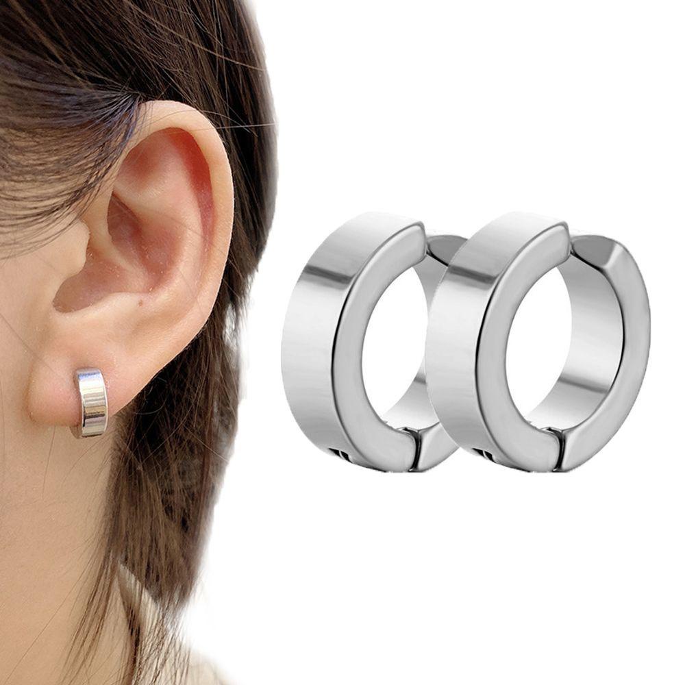 Anting Klip Bentuk Lingkaran Geometris Bahan Titanium steel Gaya Korea Untuk Wanita