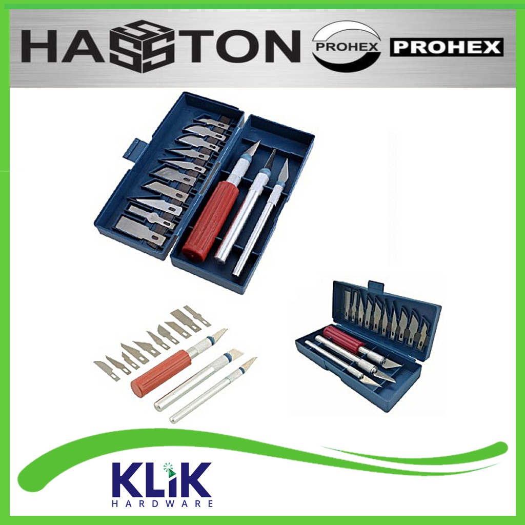 Hasston Prohex Pisau Cutter Ukir Grafir Akrilik Set 16 Pcs Pahat Kayu Hobby Knife