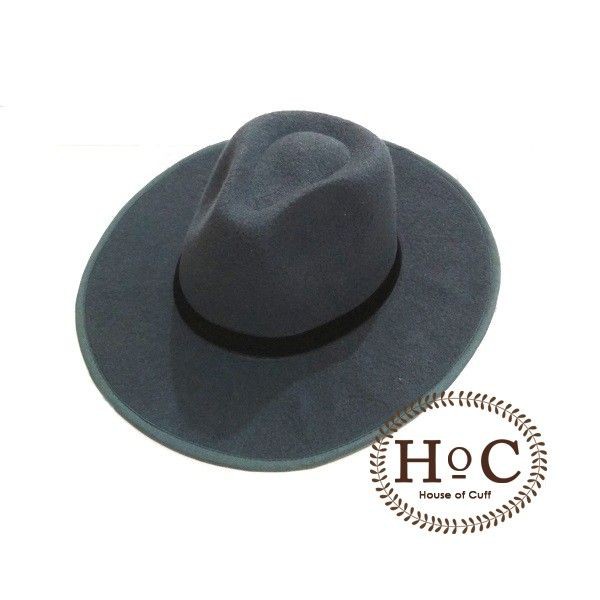 Houseofcuff  Topi Fedora Panama Hat Jazz Koboy Hat Topi Pantai WIDE FEDORA HAT GREY