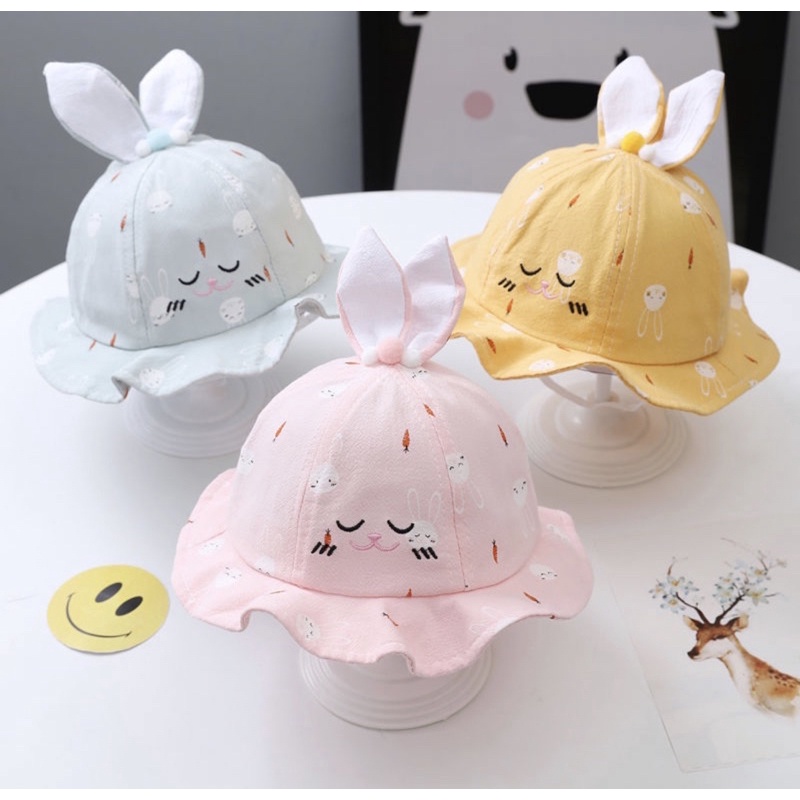 Topi Bucket Anak Bayi Telinga Bentuk Rabbit Carrot Ruffle