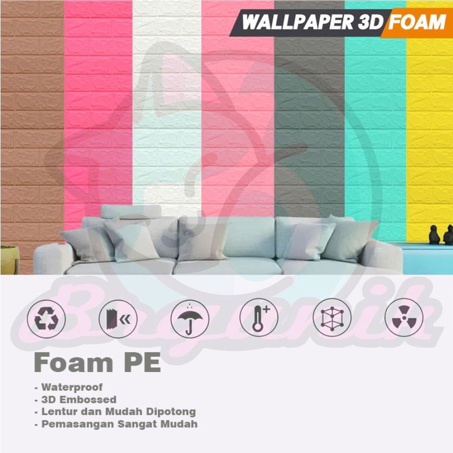 BRGUNIK Wallpaper Dinding Foam 3D Kecil Motif Batu Bata / Walpaper Stiker Dinding Dekorasi Kamar R535