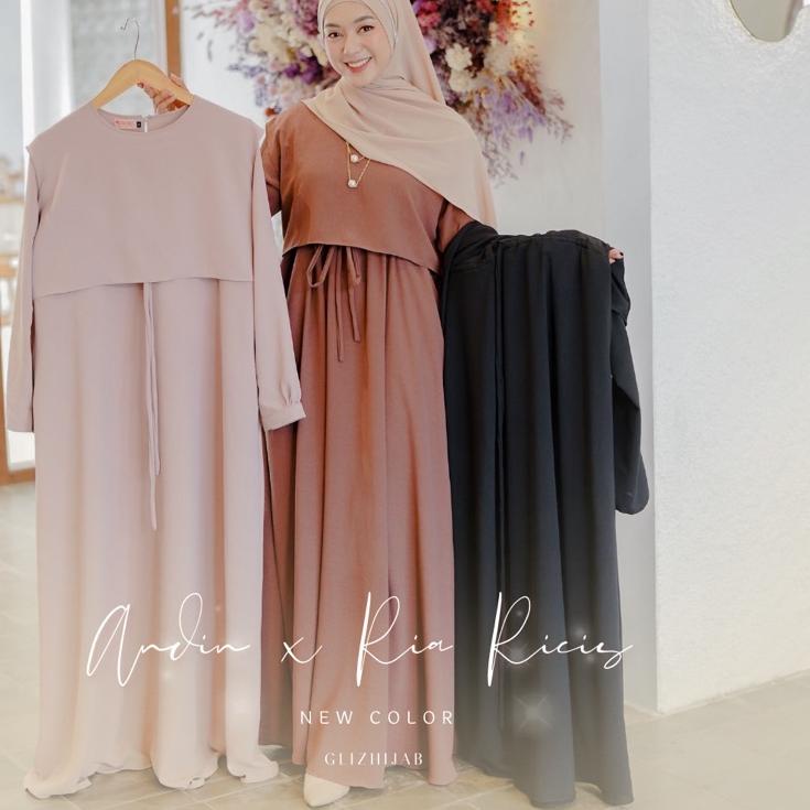 (HARGA BERSAHABAT) GlizhHijab - Andin X Ria Ricis | Fashion Muslim Terbaru Gamis Busui / Non Busui M
