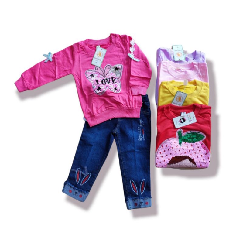 SETELAN JEANS ANAK PEREMPUAN/SETELAN SWITER EMPORT ANAK PEREMPUAN 1-9 TAHUN