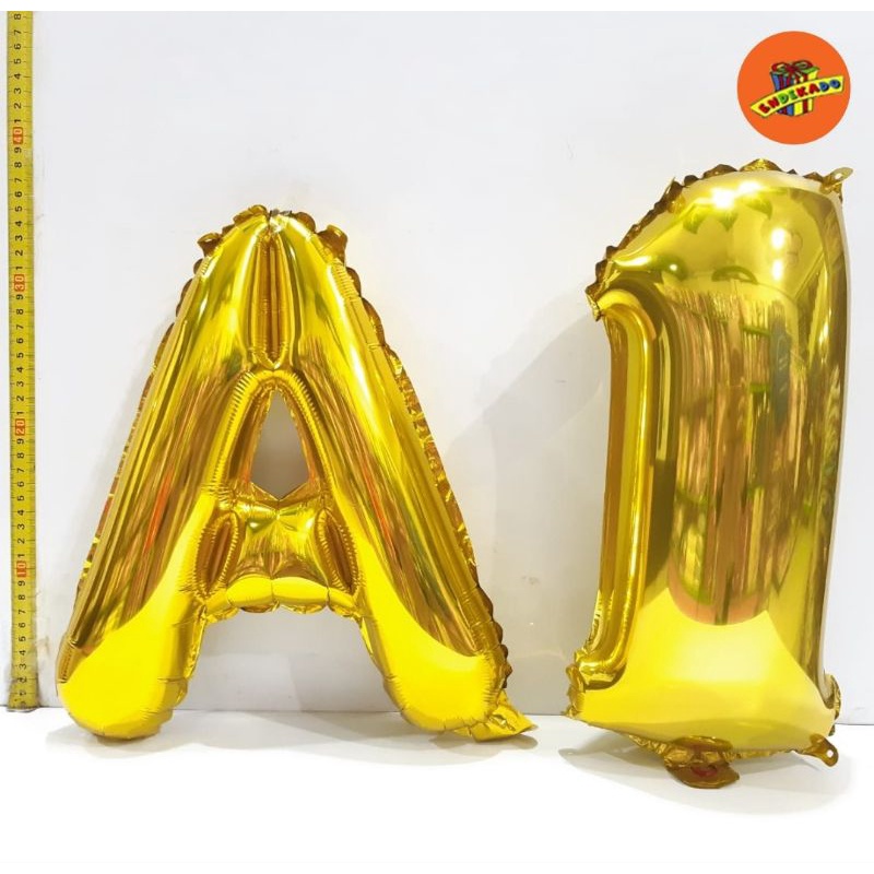 BALON FOIL HURUF/ANGKA GOLD - Balon Huruf dan Angka Warna Gold