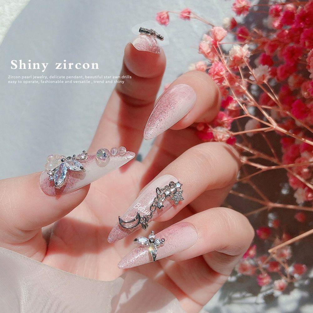 Mxbeauty Nail Art Berlian Imitasi Mewah Kelinci Kupu-Kupu Bintang Bulan Rantai Liontin Perhiasan Kuku DIY