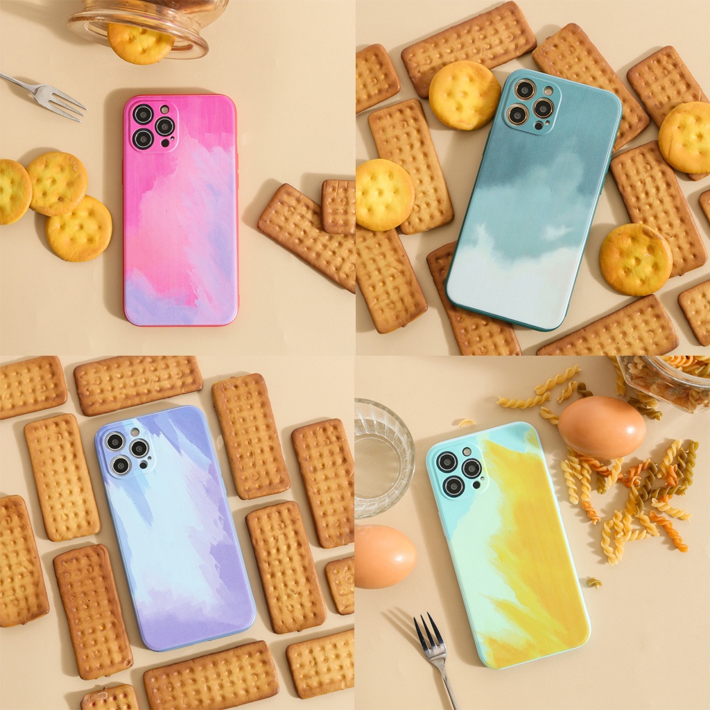 Edge Watercolor Liquid Square Straight Soft Case (2) for iPhone 12 MINI PRO MAX 11 X XS XR 8 6 PLUS