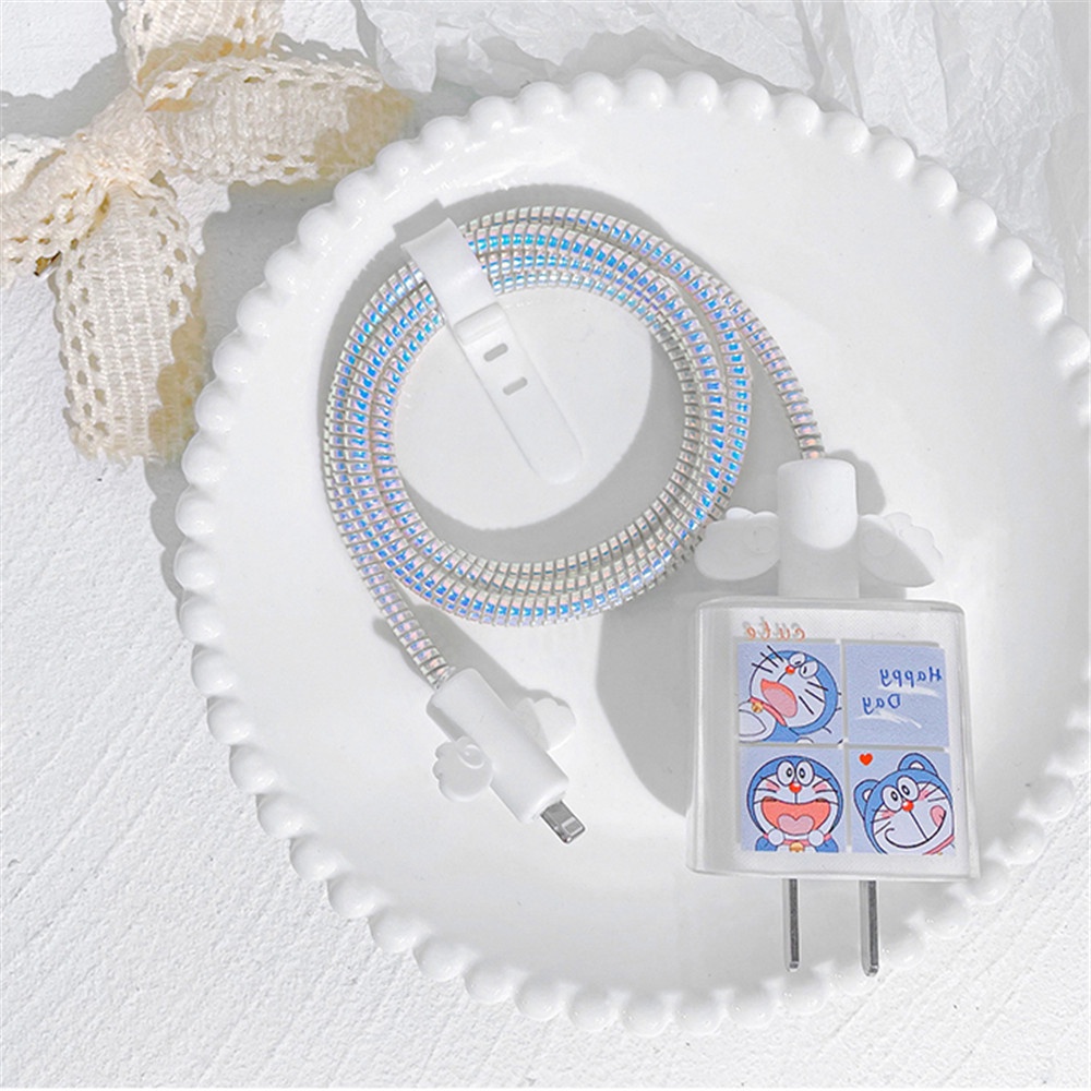 Doraemon Kartun Kabel Data Penutup Pelindung Transparan Cocok untuk 18w/20W Ponsel Charger