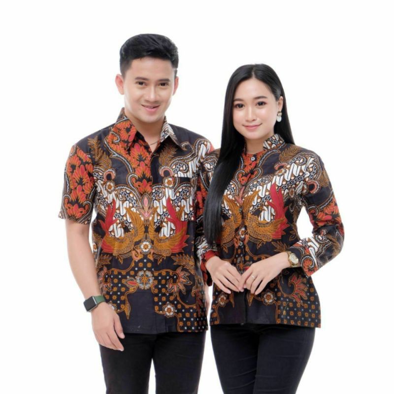 Couple Atasan Batik Wanita Dan Pria Motif Lidah Api