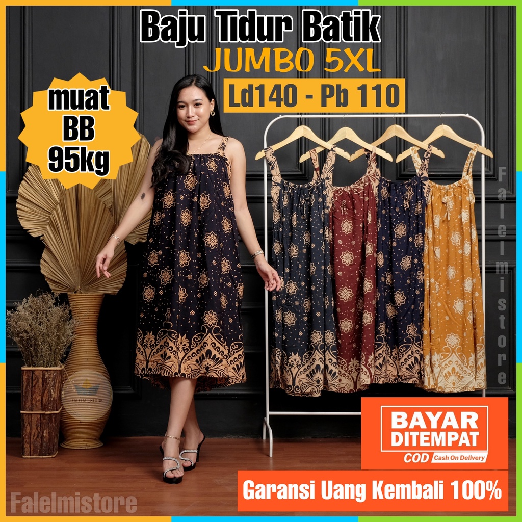 Baju Daster Tidur Wanita Jumbo Busui Kekinian Tanpa Lengan Ld 130 XXXL Rayon Premium Batik Cap Pekal