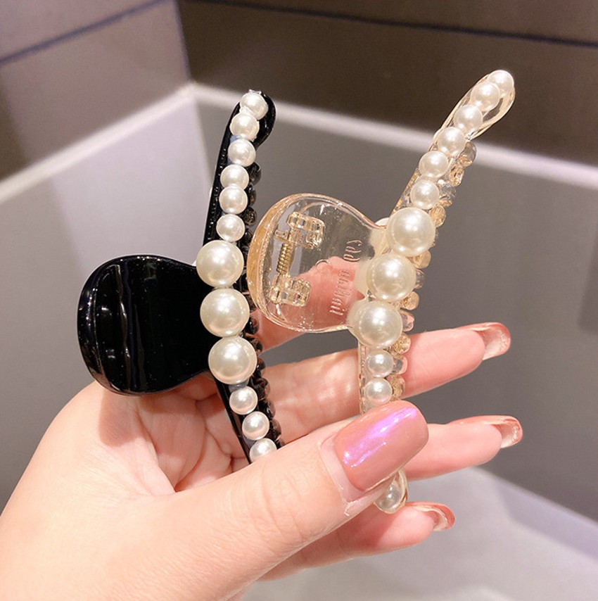 Akrilik Sparkly Rambut Jepit Rambut Aksesoris Wanita Korea Fashion Imitasi Mutiara Hair Claw Clip Alloy Grab Duckbill Clip