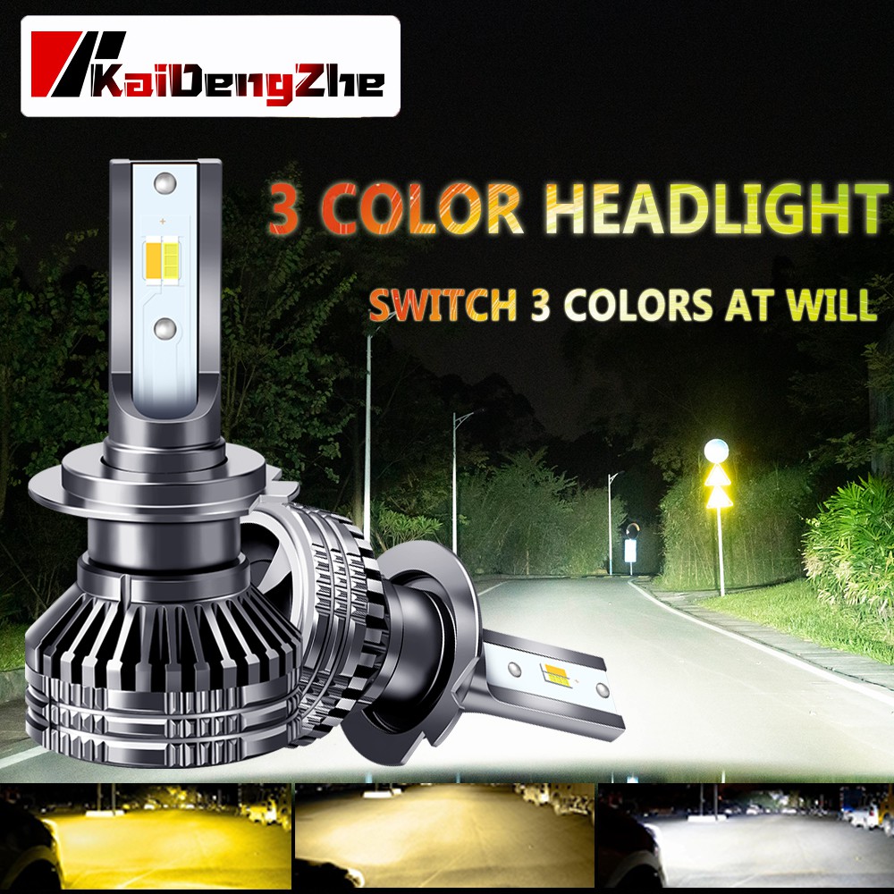 3 Color In 1 Lampu LED Mobil Headlight 2 PCS Lampu Utama H1 H3 H4 H11 H8 H16 H7 9005 HB3 9006 HB4 9012 HIR2 12000Lm 6000K