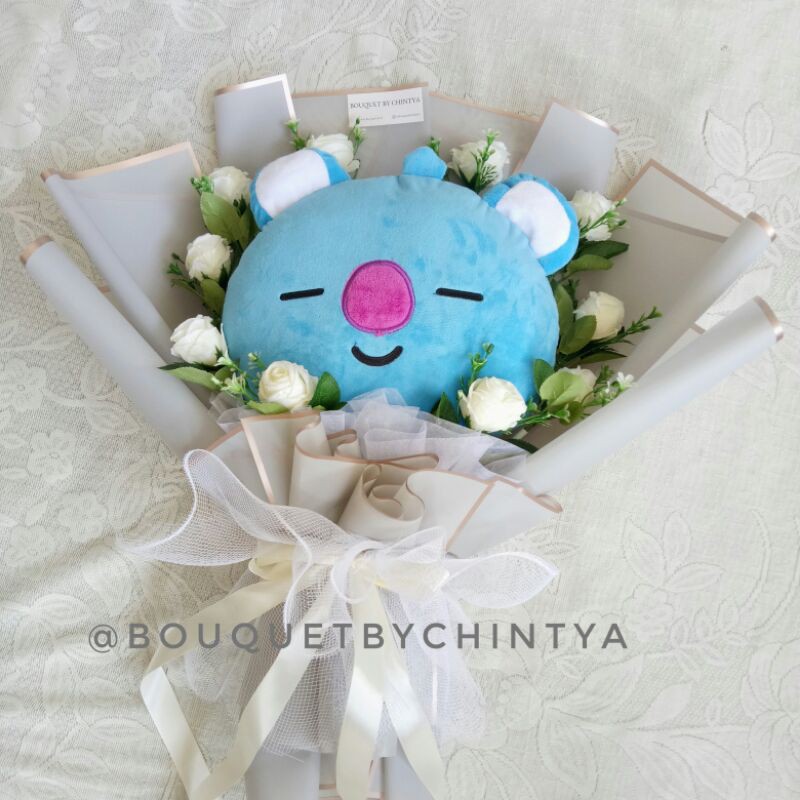 Buket Boneka BT21 Bucket BTS Koya RJ Shooky Mang Chimmy Tata Cooky Van Bouquet Bunga Artificial