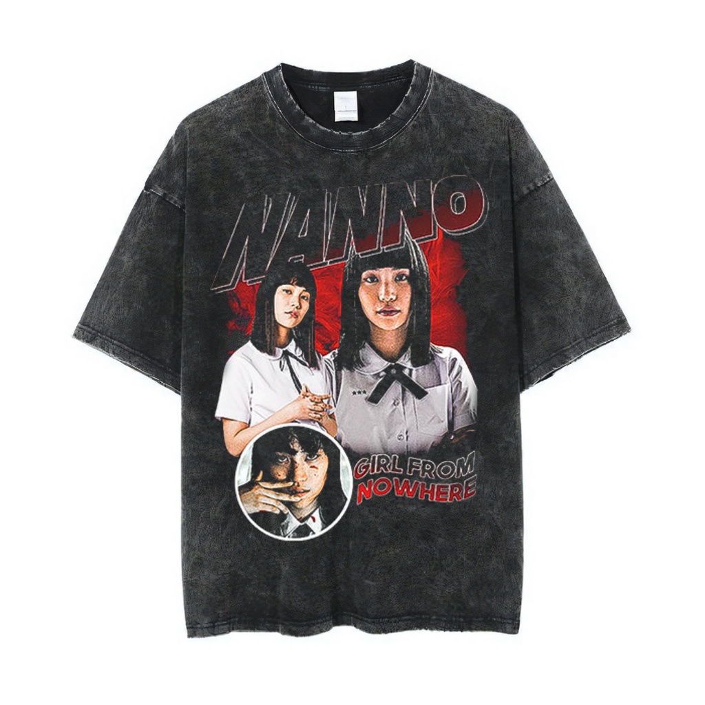 Psycho Crucify "Nanno Girl from Nowhere" Oversized T-Shirt | Stone Wash | Kaos Girl from Nowhere | K