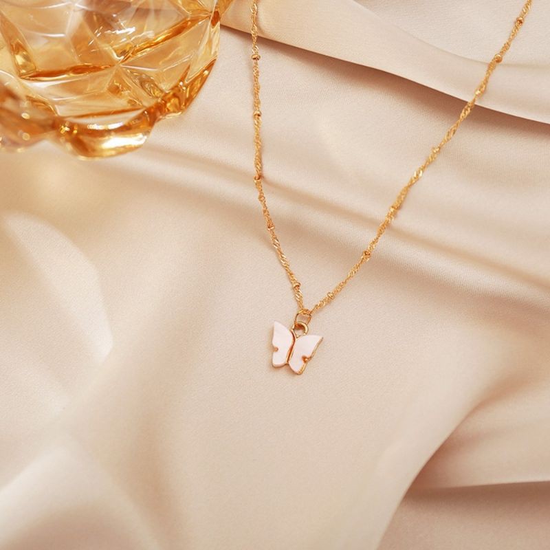 FerenHong Xia kalung Sweet Acrylic Butterfly Pendant Necklace Creative Simple Sweet Girl Necklace Accessories l kalung kupu